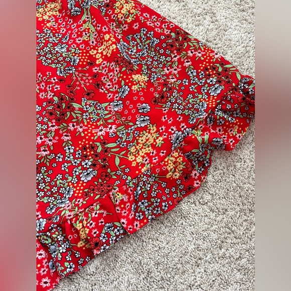 Red floral mini dress with tie straps - Picture 6 of 6